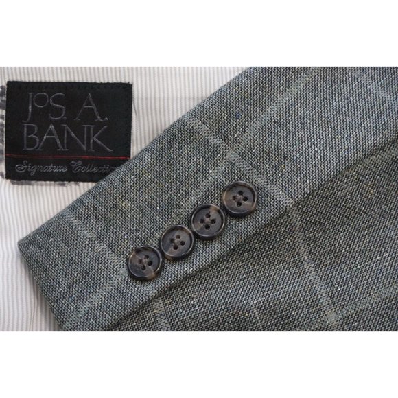Jos A Bank Signature Collection Tailored Fit Silk Linen Gray Plaid Sport Coat 41